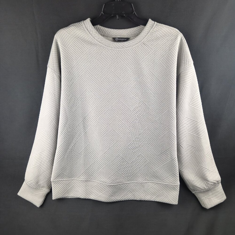PrettyGarden Gray Quilted‎ Crewneck Sweatshirt Textured Pullover Large Soft Cozy